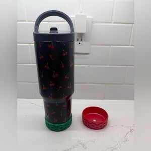Hydrojug 40oz Cherry Patterned Tumbler with Lid and two boots